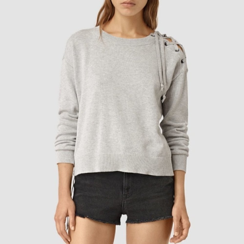 AllSaints Light Gray Revo Lace Jumper Pullover Sweater S